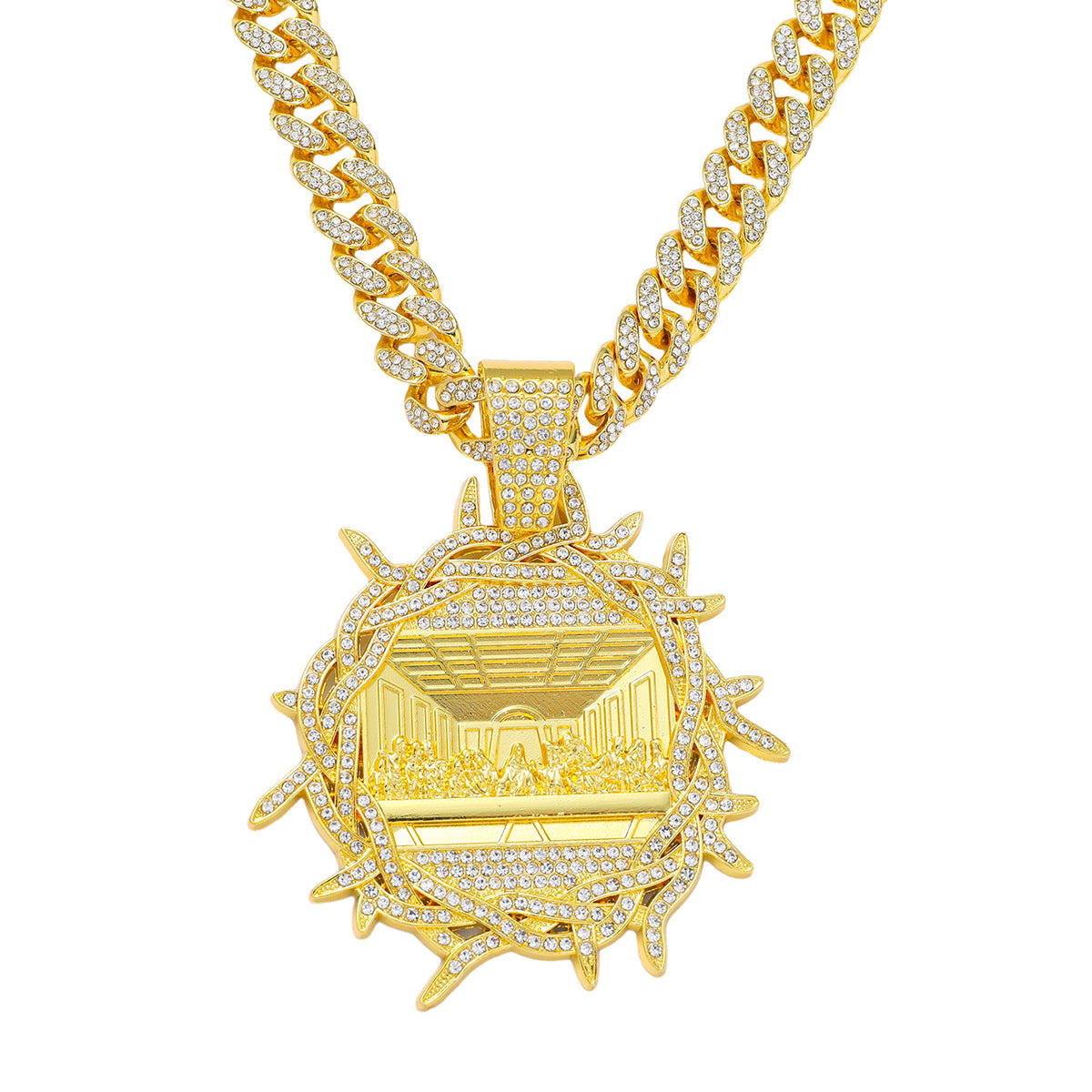 Hip-Hop Round Last Supper Cuban Chain Pendant Necklace