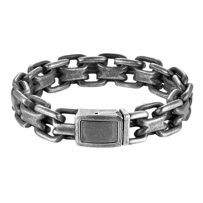 Men's Vintage Thick Double Loop Stainless Steel Open Cuff Bracelet, Punk Hip Hop Retro Fashion Adjustable Bangle Jewelry