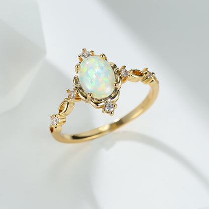 Women's Gold Plated Oval Opal With Zirconia ring