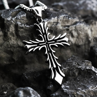 Vintage Antique Finish Stainless Steel Gothic Ornate Cross Pendant Necklace for Men