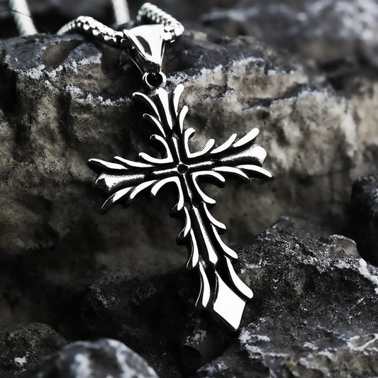 Vintage Antique Finish Stainless Steel Gothic Ornate Cross Pendant Necklace for Men