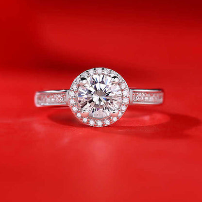 Women's White Gold Channel Setting Adjustable Moissanite Halo Ring