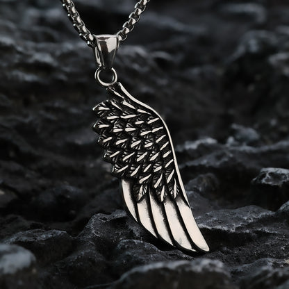 Vintage Stainless Steel Feather Wing Pendant Necklace for Men