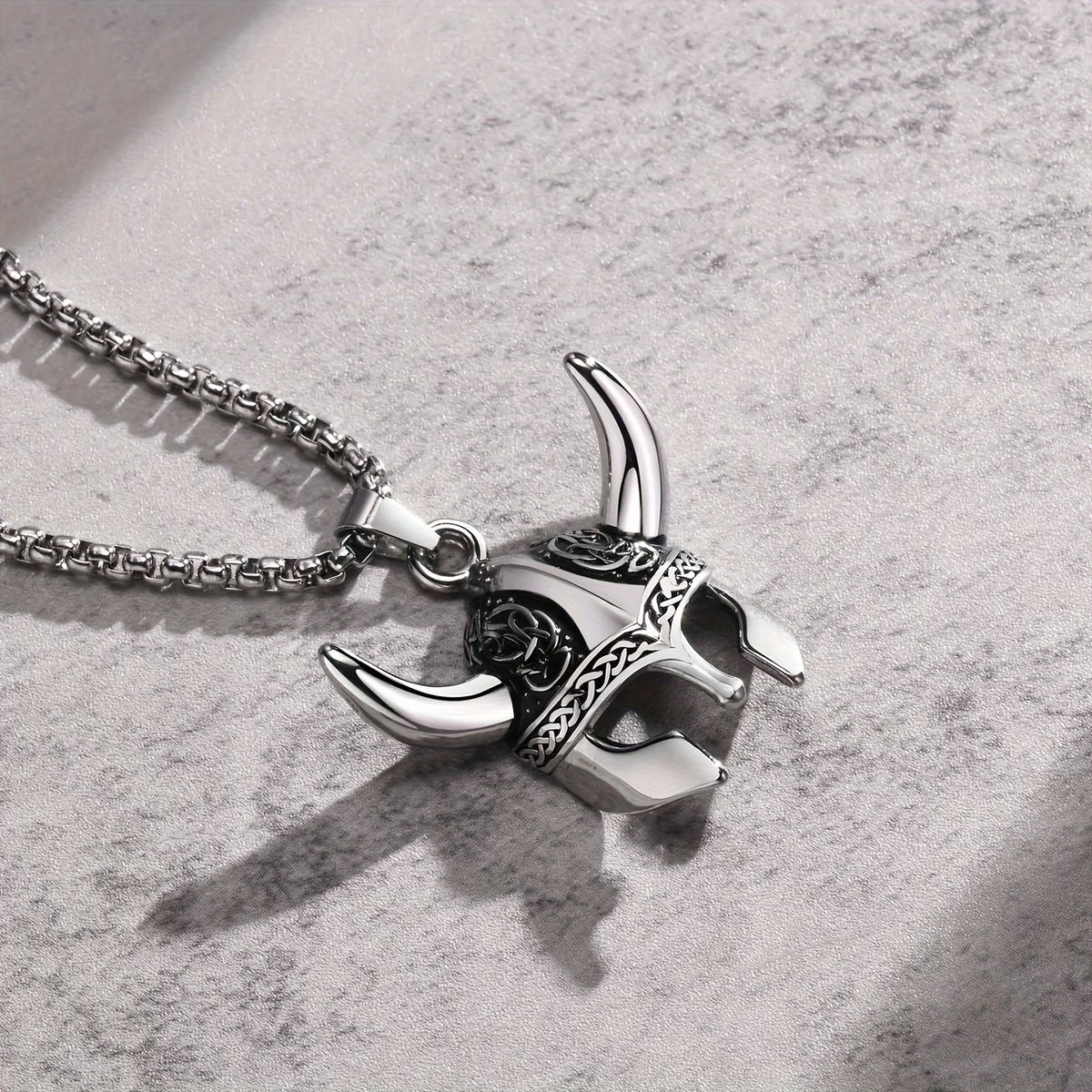 Men's Viking Helmet Horn Celtic Knot Pendant Necklace