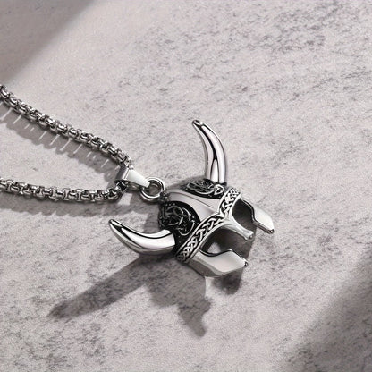 Men's Viking Helmet Horn Celtic Knot Pendant Necklace