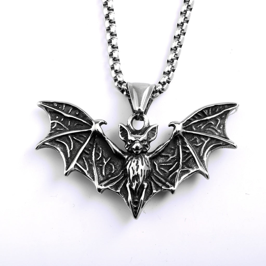 Vintage Stainless Steel Bat Pendant Necklace for Men