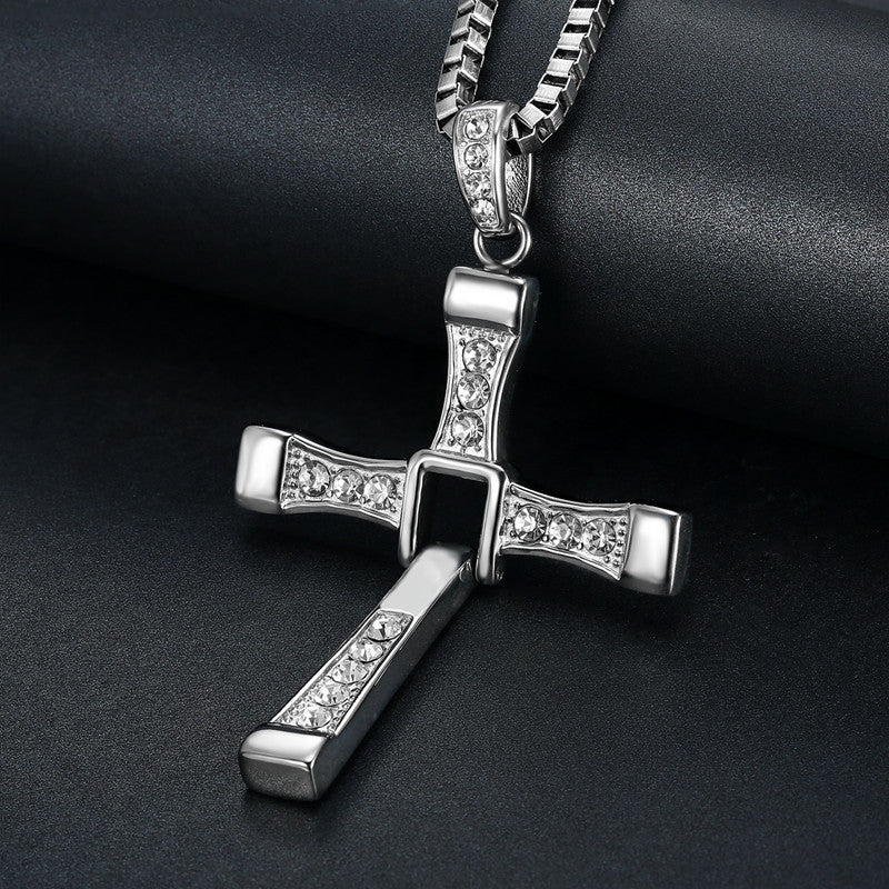 Men's Domineering Cross Zircon Pendant Necklace