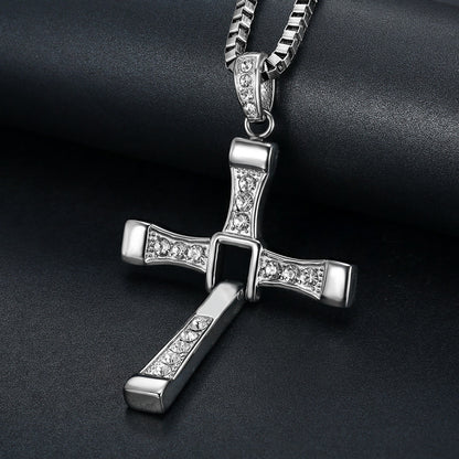 Men's Domineering Cross Zircon Pendant Necklace