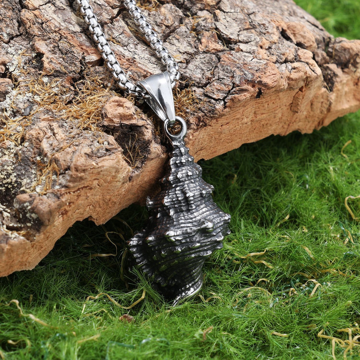 Men's Steel Conch Shell Pendant Necklace