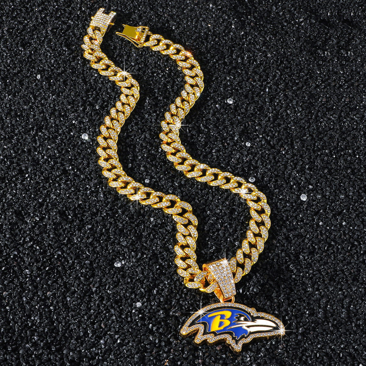 Hip-Hop Style Eagle Head Football Team Logo Cuban Chain Pendant Necklace