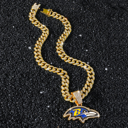 Hip-Hop Style Eagle Head Football Team Logo Cuban Chain Pendant Necklace
