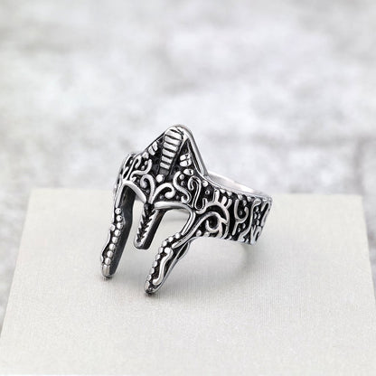 Vintage Solid Stainless Steel 3D Sparta Warrior Helmet Mask Band Ring for Men