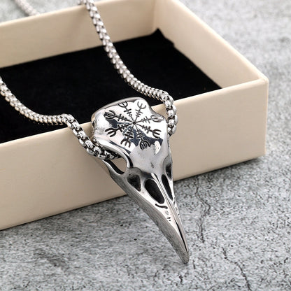 Viking Compass Raven Head Men's Stainless Steel Pendant Necklace