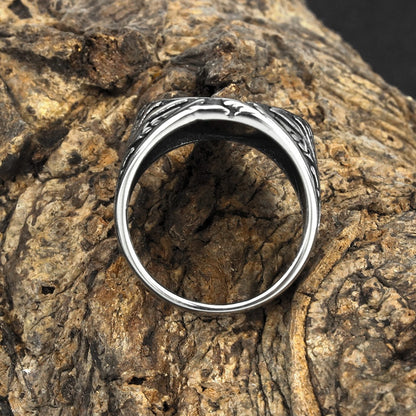Vintage Solid Stainless Steel Norse Yggdrasil Tree of Life Wide Signet Ring Band for Men