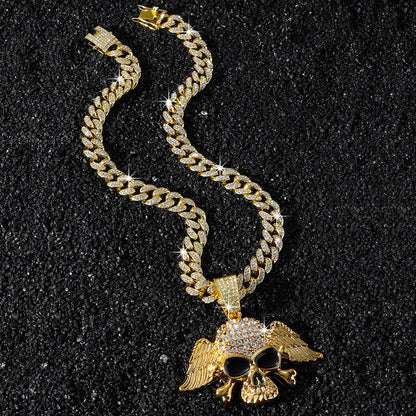 Hip-Hop Style Personalized Wings Skull Head Cuban Chain Pendant Necklace