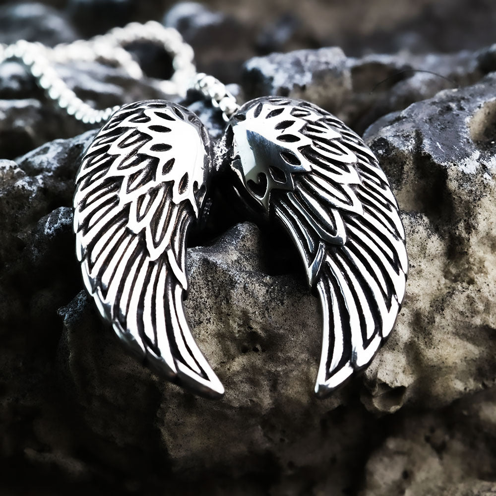 Men's Steel Angel Wings Pendant Necklace