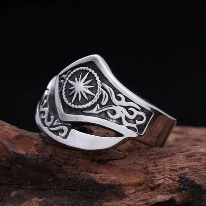 Vintage Solid Stainless Steel Indian Sun God Band Ring for Men
