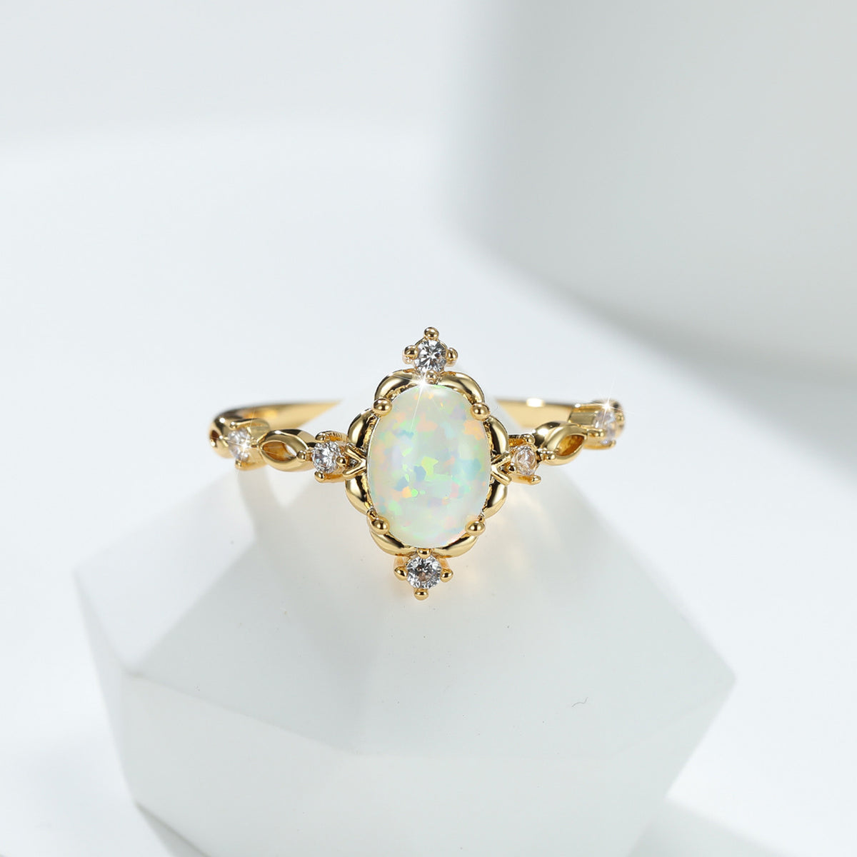 Women's Gold Plated Oval Opal With Zirconia ring