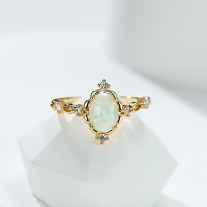 Women's Gold Plated Oval Opal With Zirconia ring