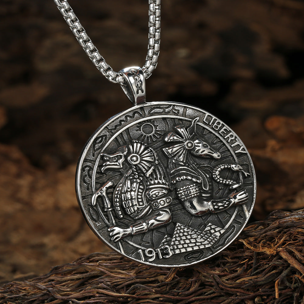 Men's Vintage Egyptian Anubis Round Pendant Necklace