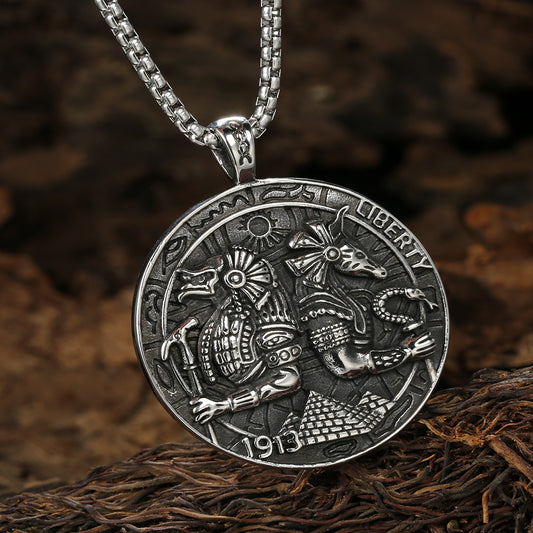 Men's Vintage Egyptian Anubis Round Pendant Necklace