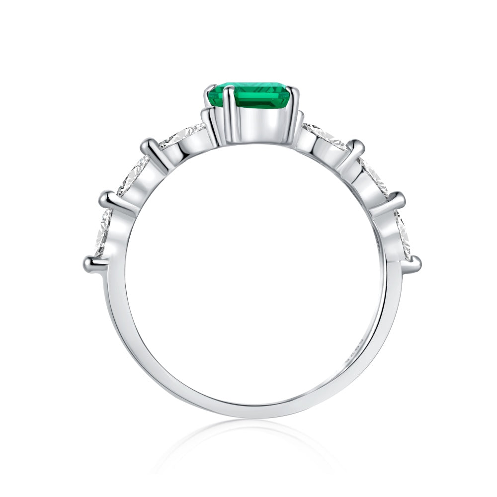 Women's Square Emerald Zirconia Center Stone Row Stone Wedding Ring, S925 with White Gold Plating