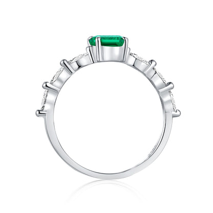 Women's Square Emerald Zirconia Center Stone Row Stone Wedding Ring, S925 with White Gold Plating