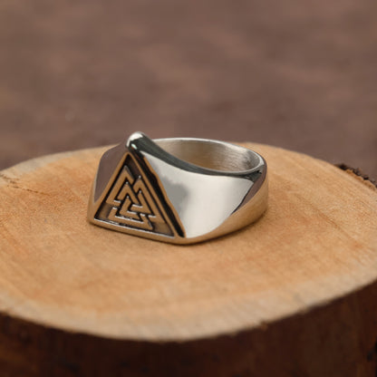 Vintage Solid Stainless Steel Viking Triangle Symbol Ring for Men