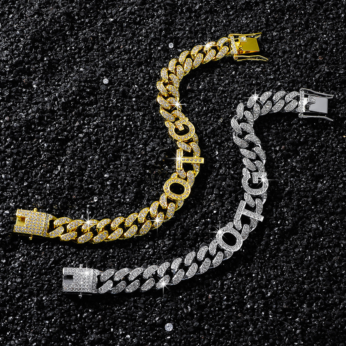 Hip-Hop 13mm Letter Otg Splicing Cuban Chain Bracelet