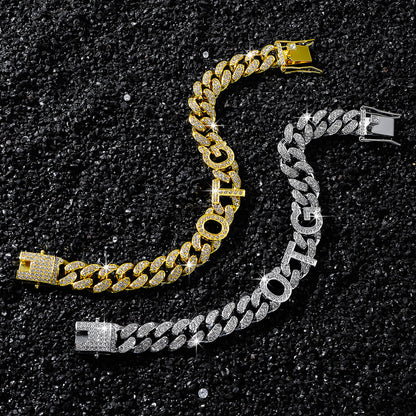 Hip-Hop 13mm Letter Otg Splicing Cuban Chain Bracelet