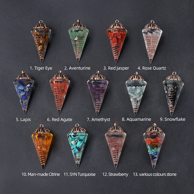 Colorful crystal clock pendulum ancient red copper flower base resin spirit pendulum