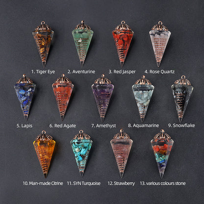 Colorful crystal clock pendulum ancient red copper flower base resin spirit pendulum