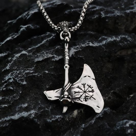Vintage Stainless Steel Men's Punk Viking Axe Pendant Necklace