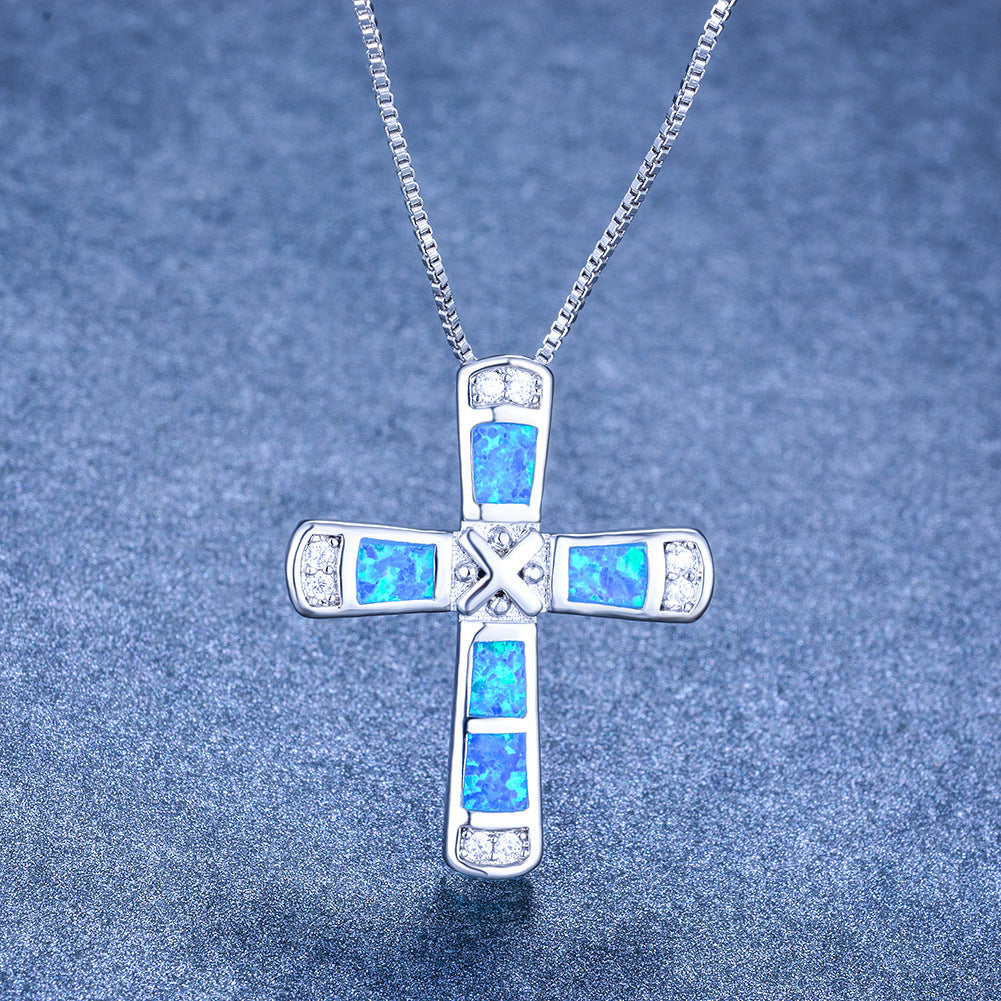 New X-letter cross opal pendant necklace