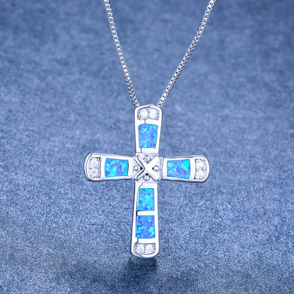 New X-letter cross opal pendant necklace