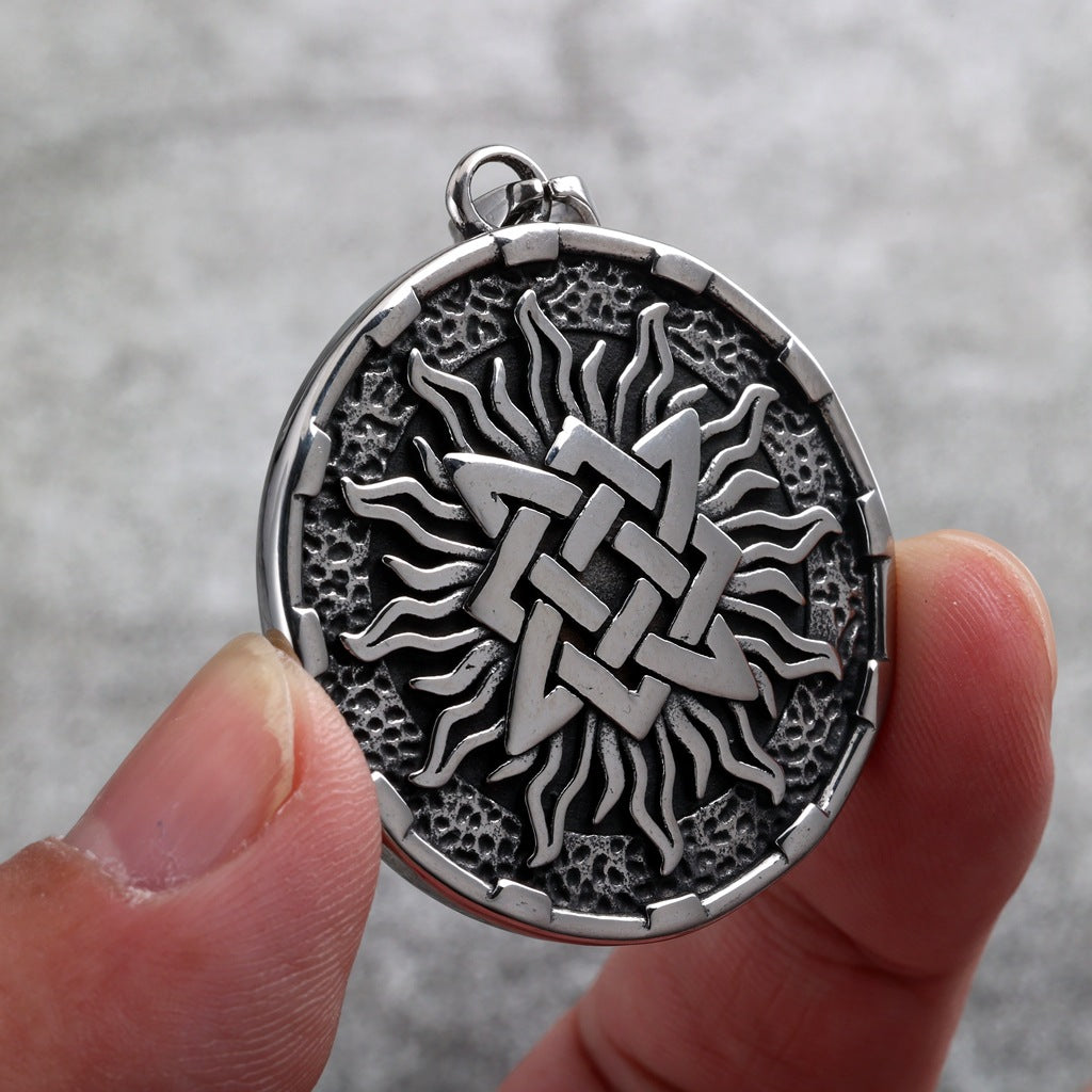 Vintage Stainless Steel Viking Slavic Medal Round Pendant Necklace for Men