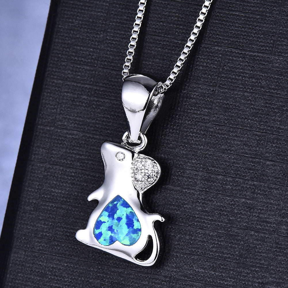 Platinum Blue Opal Mouse Necklace