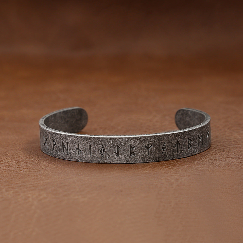 Vintage Literary Viking Runes Stainless Steel Men Bracelet, Fashion Personality Open Cuff Wrist Jewelry