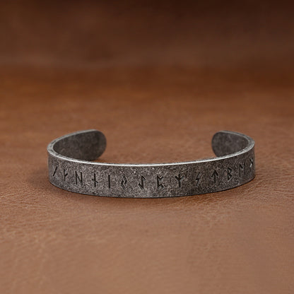 Vintage Literary Viking Runes Stainless Steel Men Bracelet, Fashion Personality Open Cuff Wrist Jewelry