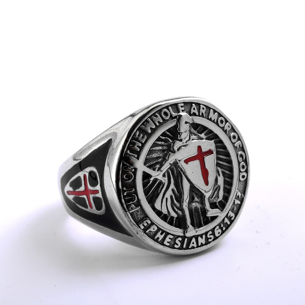 Vintage Solid Stainless Steel Medieval Templar Crusader Knight Cross Signet Ring for Men