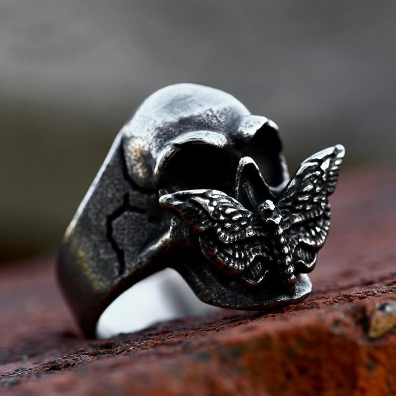 Mens Domineering Stainless Steel Moth Skull Ring