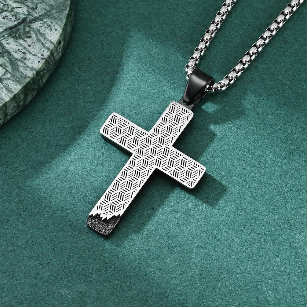 Men's Honeycomb Hollow-Out Design Cross Pendant Necklace