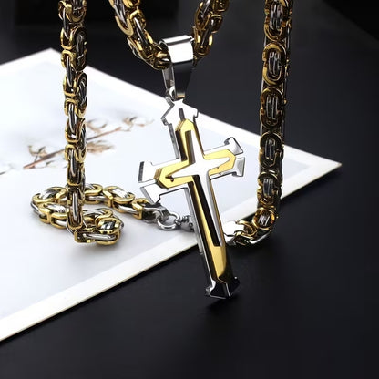 Fashionable Men's Three-Layer Cross Necklace