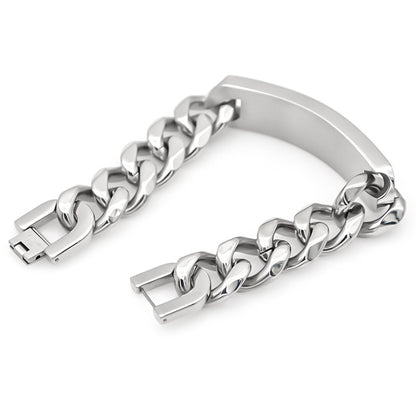 Men’s Silver Six Sides Polished Curved Tag Bracelet, Fashion Stainless Steel Wrist Jewelry