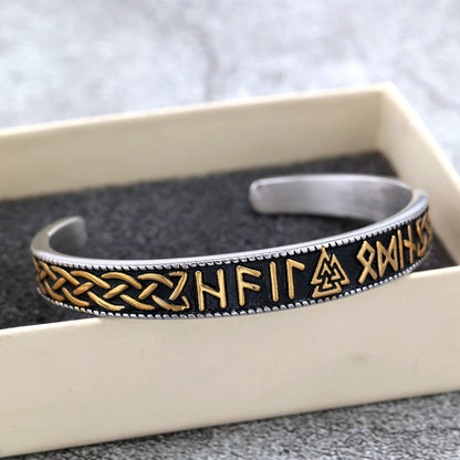 Nordic Retro Viking Rune Letter Open C Bracelet for Men, Vintage Stainless Steel Cuff Bangle
