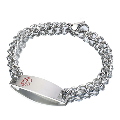 Men’s Silver Tone Stainless Steel Bracelet with Curved Medical Tag Wrist Jewelry