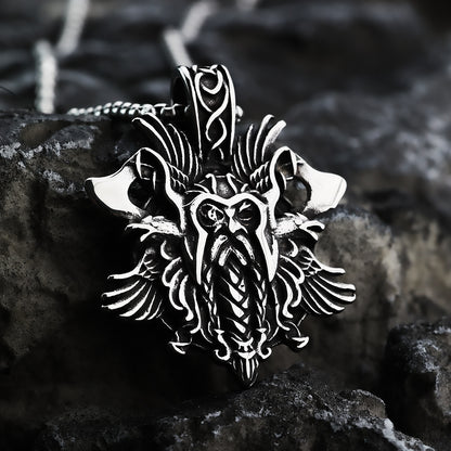 Men's Steel Viking Odin Winged Pendant Necklace