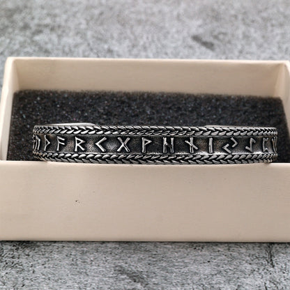 Nordic Retro Viking Runes Open C Bracelet for Men, Vintage Stainless Steel Cuff Bangle