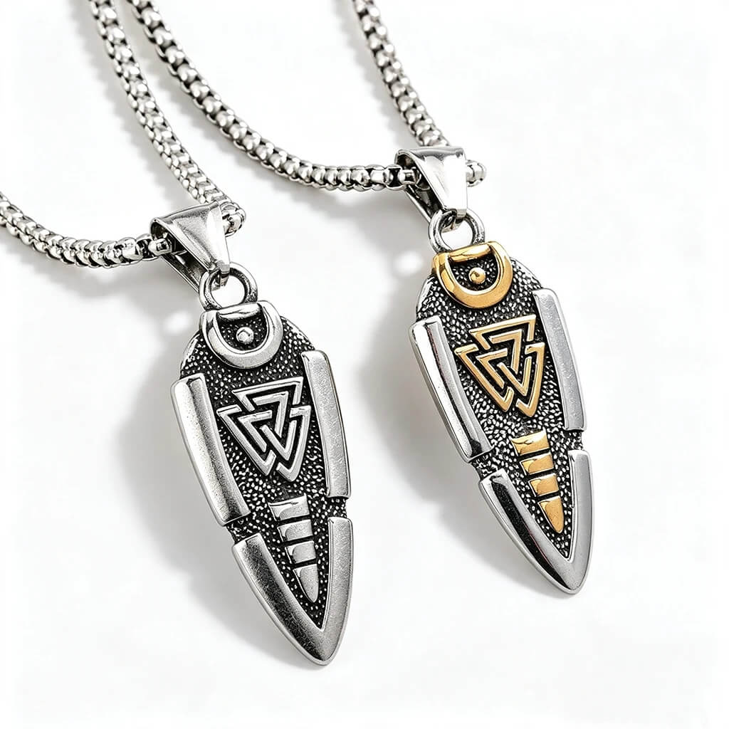 Vintage Stainless Steel Men's Viking Symbol Pendant Necklace