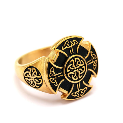 Vintage European American Solid Stainless Steel Viking Celtic Shield Round Ring for Men